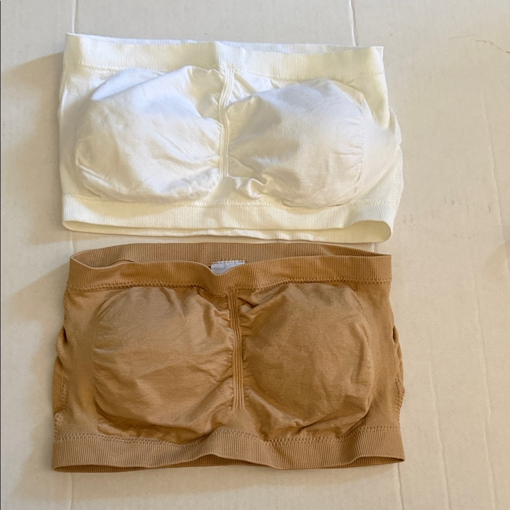 White and Tan Strapless Bandeau Bras